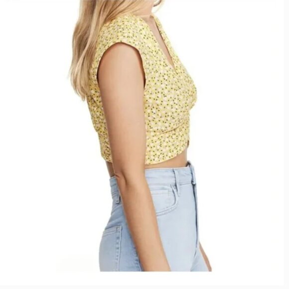Free People Havana Honey Blouse Crop Cropped Top Short Sleeve Yellow New Large - Picture 3 of 10